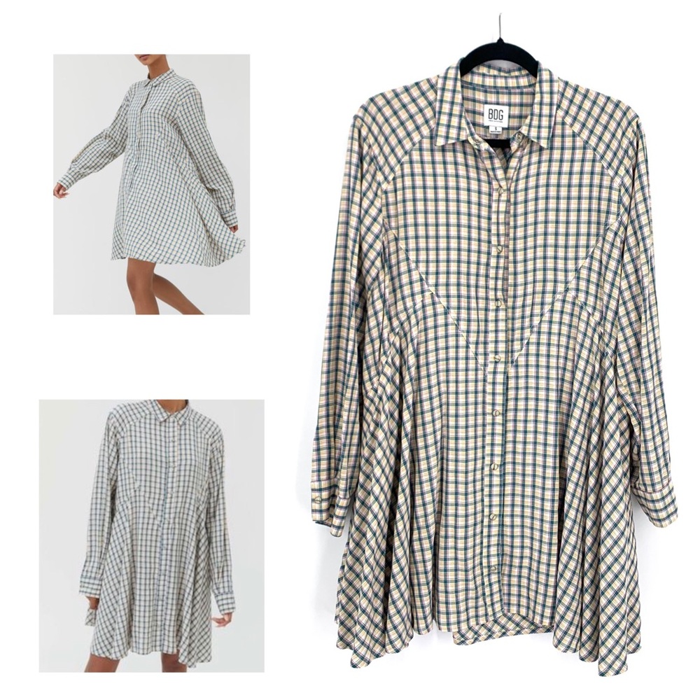 BDG Urban Outfitters Amika Pearl Snap Long Sleeve Shirt Dress Size Small Western